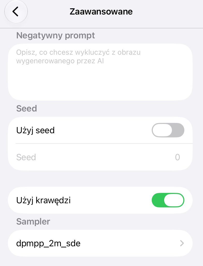 Ustawienia zaawansowane w oknie renderowania AI