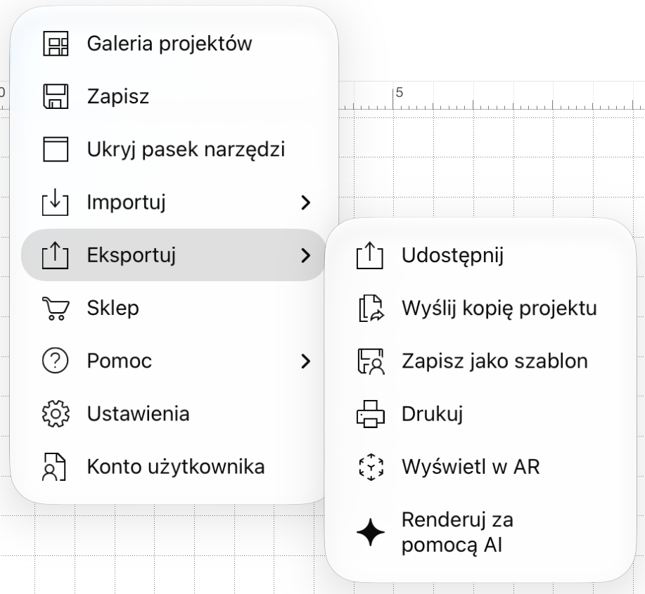 Polecenie Wyświetl w AR w menu Eksportuj.