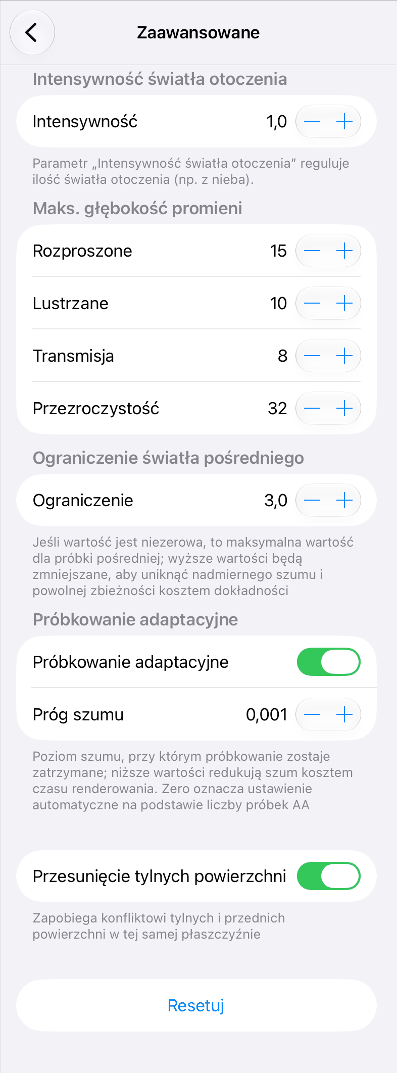 Zaawansowane ustawienia silnika renderowania Cycles