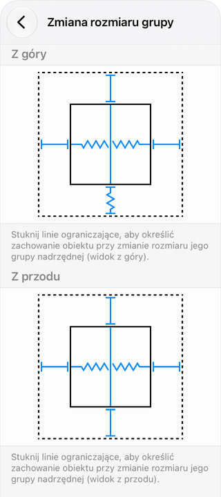 Przykład ustawień zmiany rozmiaru grupy.
