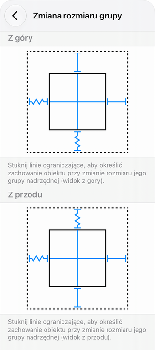 Ustawienia zmiany rozmiaru grupy dla fotela.