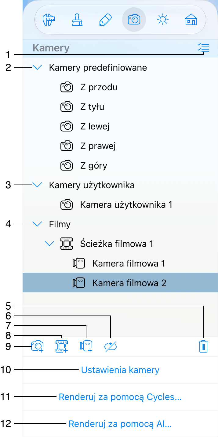 Karta Właściwości kamery w Inspektorze