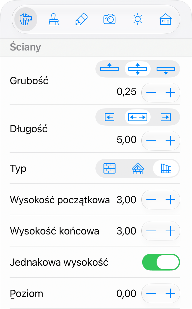 Właściwości ściany kurtynowej w Inspektorze.