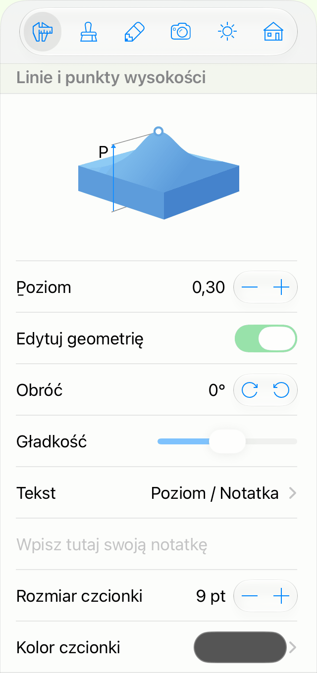 Właściwości obiektu Punkt poziomicowy w Inspektorze.