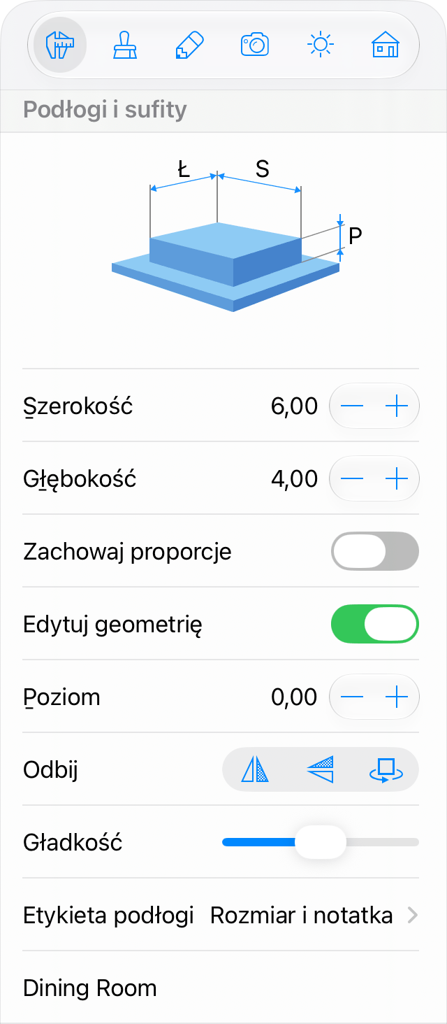 Parametry podłogi i sufitu