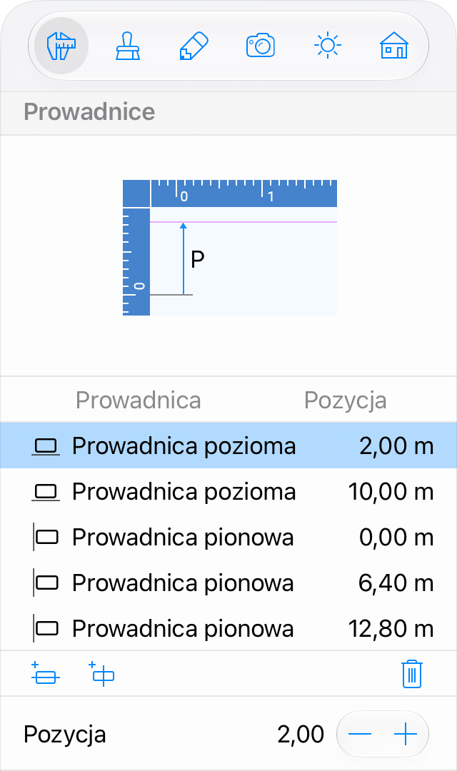Lista linii pomocniczych w Inspektorze