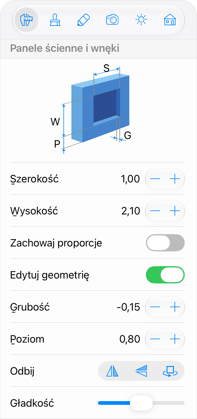 Parametry wnęk i paneli ściennych