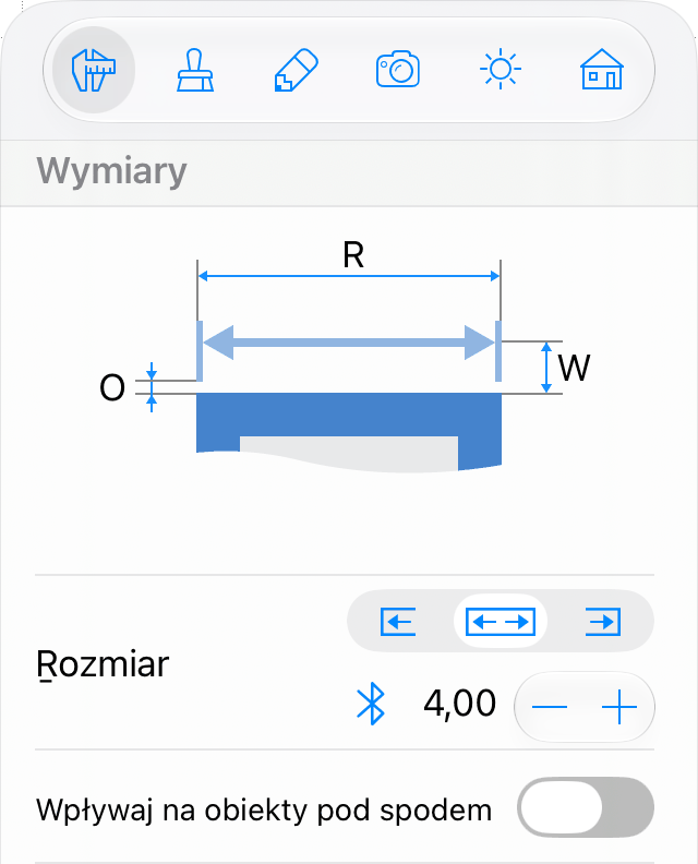 Przyciski obok pól tekstowych Inspektora do wstawiania zmierzonych wartości
