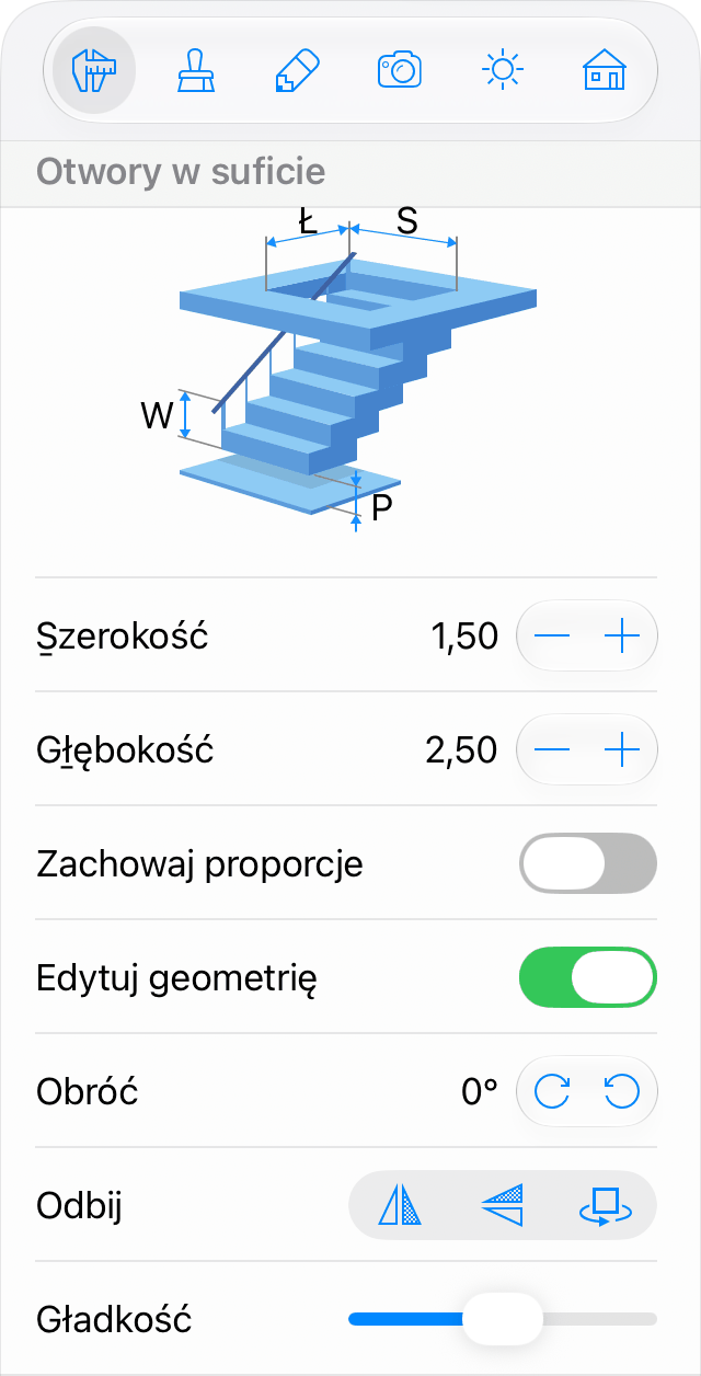 Właściwości otworu w suficie