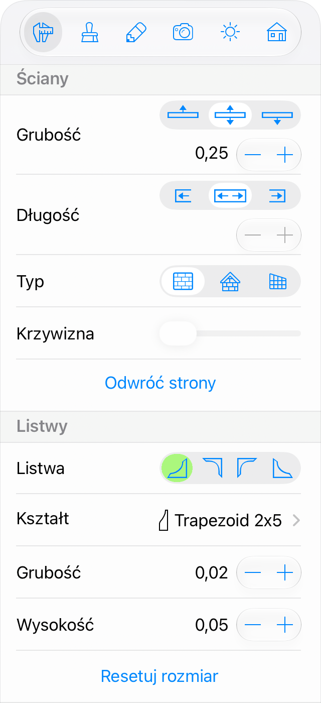 Parametry ścian w Inspektorze