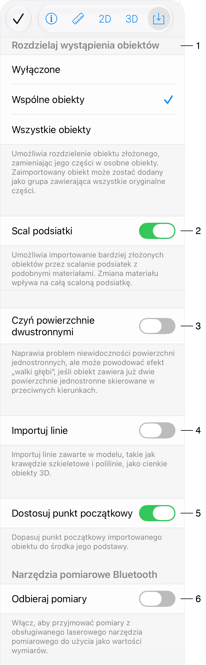 Opcje importu