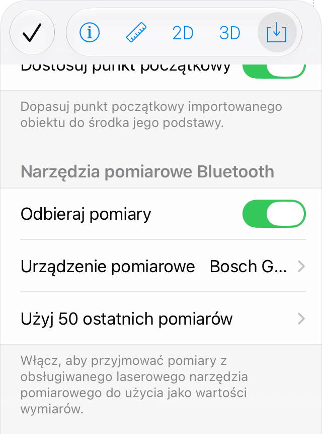 Ustawienia importu danych z laserowego urządzenia pomiarowego