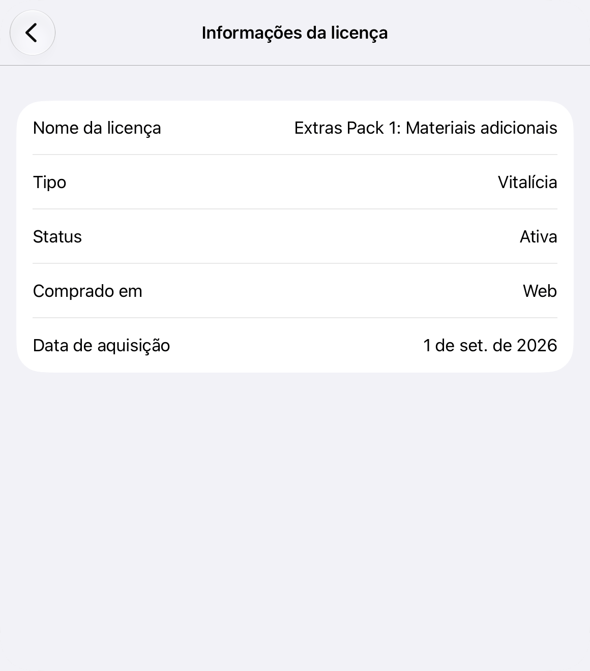 Informações sobre uma licença