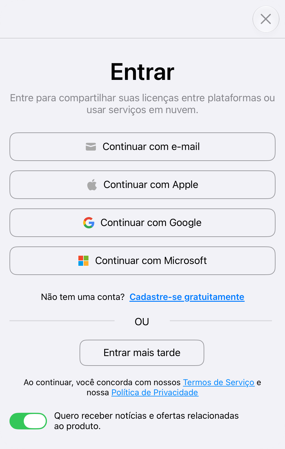A caixa de diálogo de acesso
