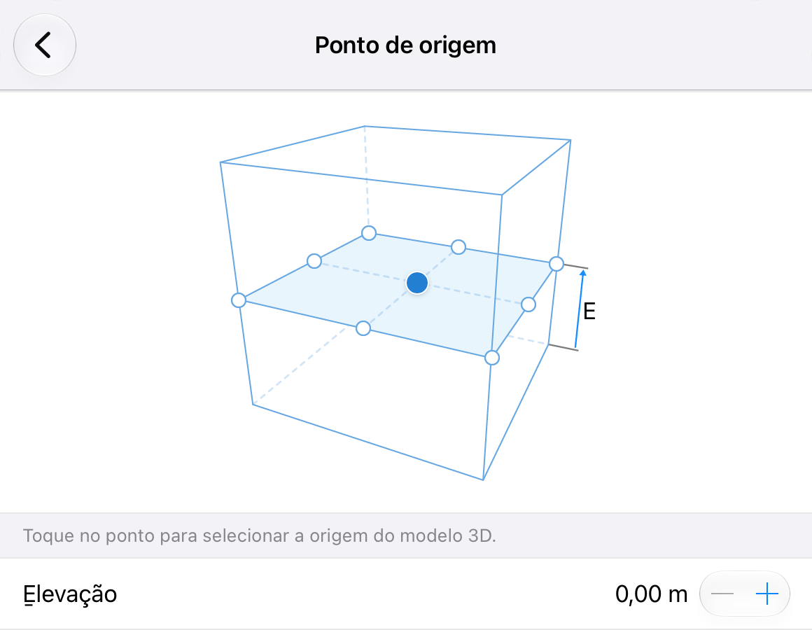 Configurações para definir a origem e a elevação do modelo 3D em RA.