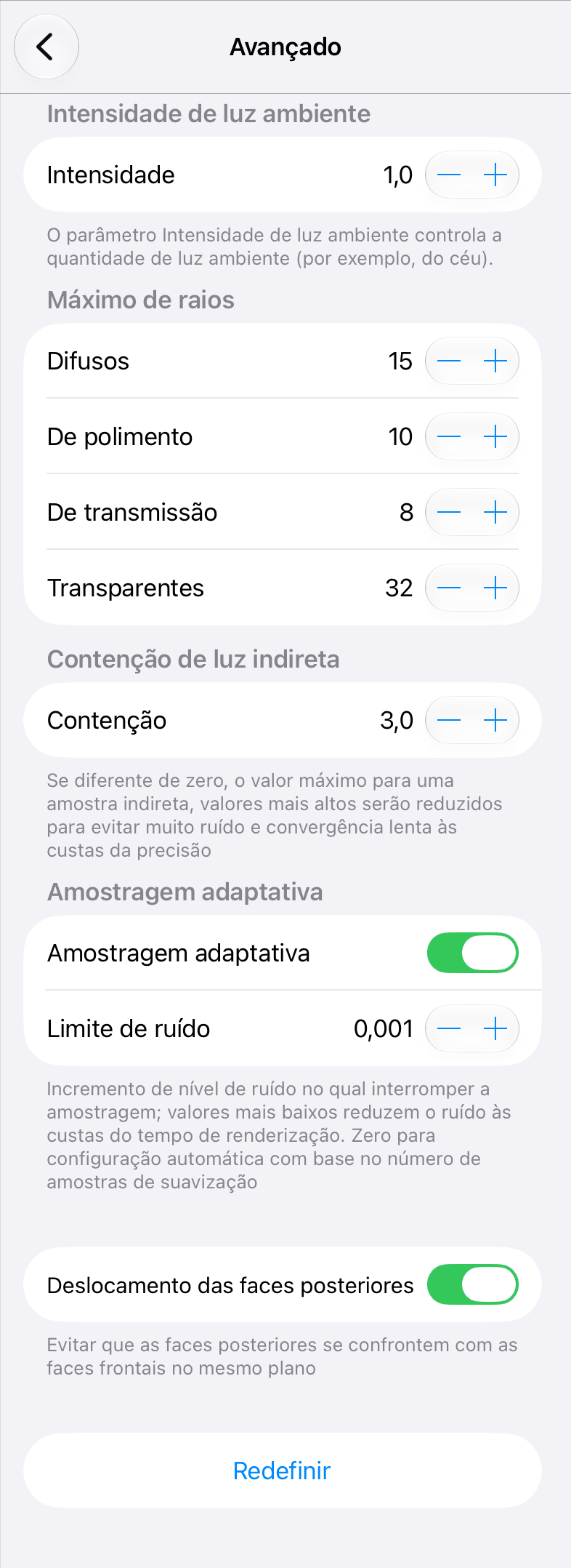 Configurações avançadas do renderizador Cycles