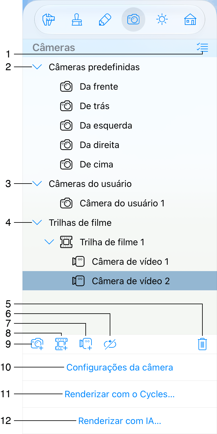 Aba Propriedades da câmera do Inspetor