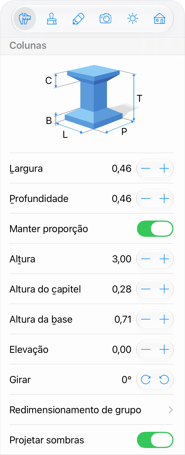 Parâmetros de colunas