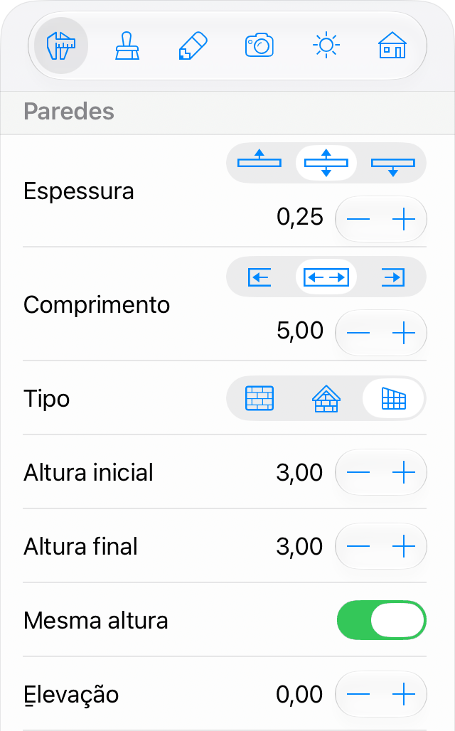 Propriedades de uma Parede Cortina no Inspetor.