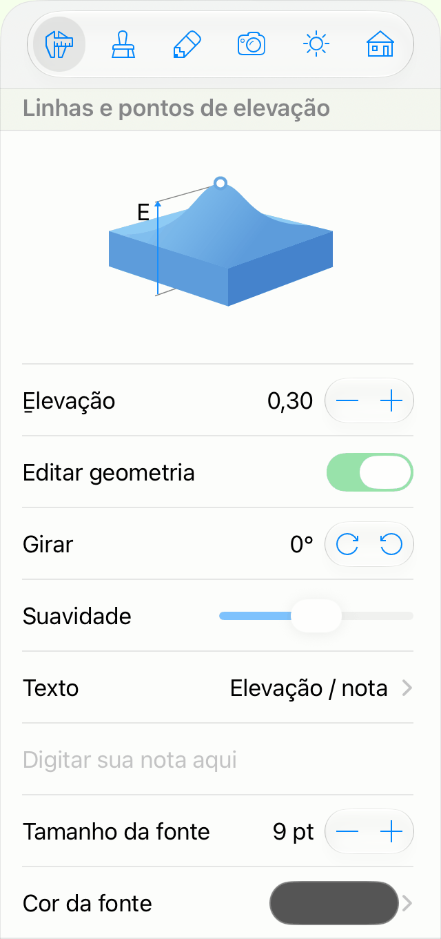 Propriedades do objeto Ponto de elevação no Inspetor.