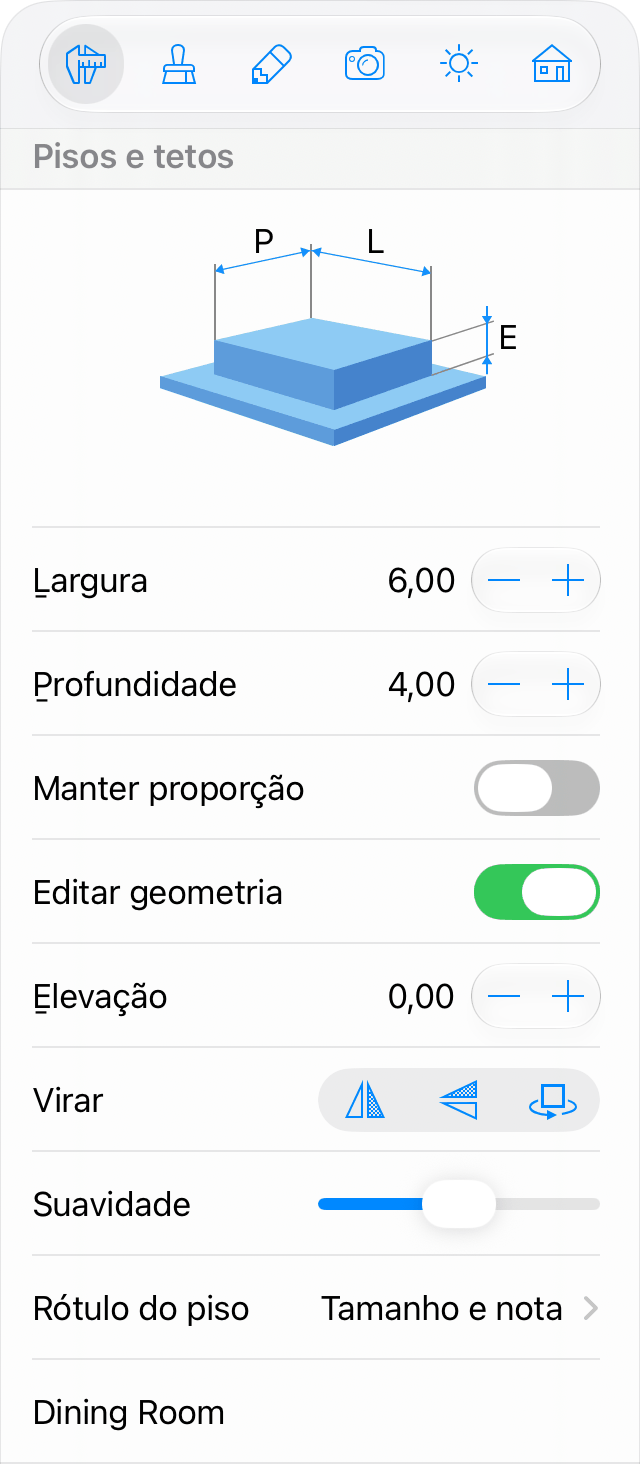 Parâmetros de piso e teto