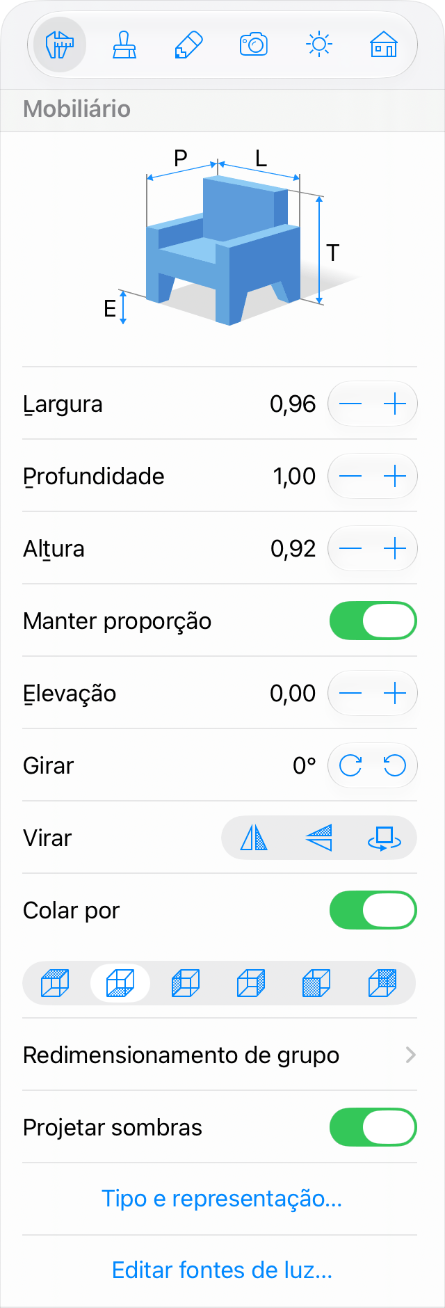 Parâmetros do Mobiliário