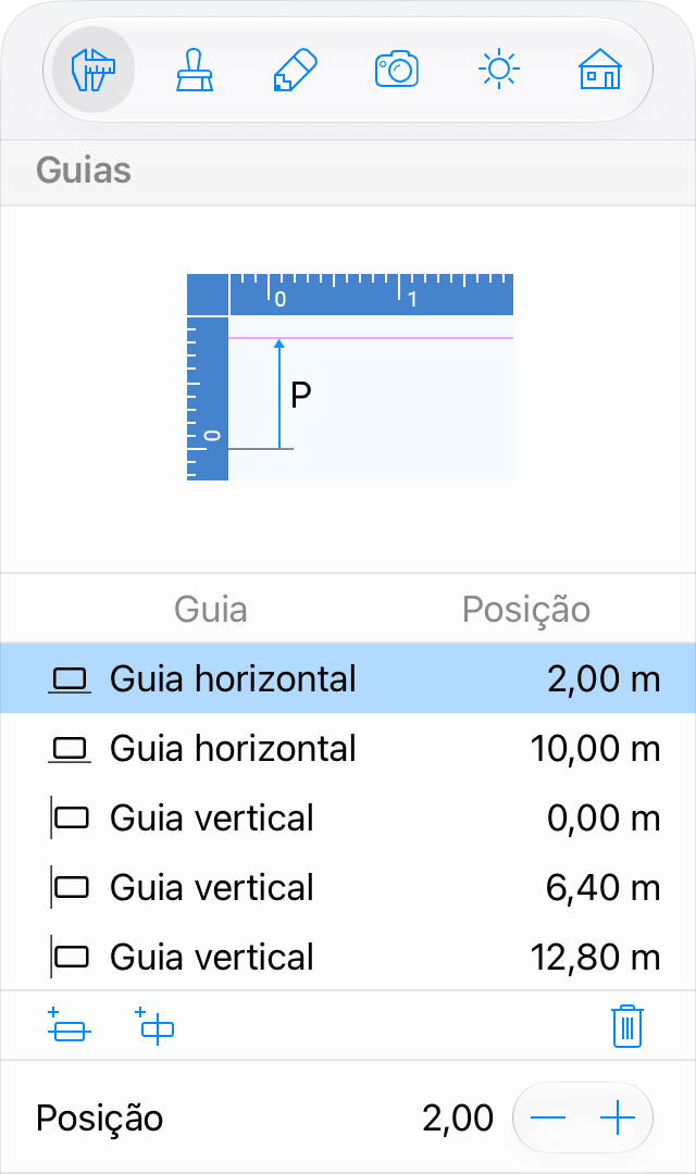 A lista de guias no Inspetor