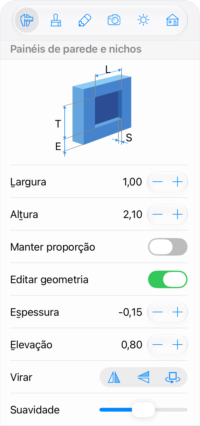 Parâmetros de nichos e painéis de parede