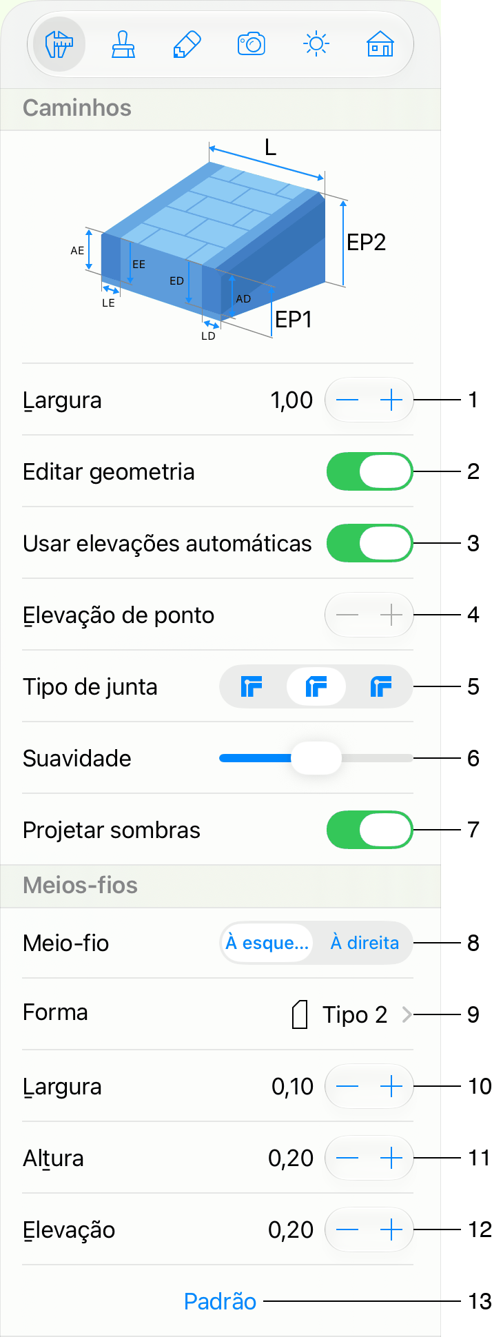 Propriedades do objeto Caminho no Inspetor.