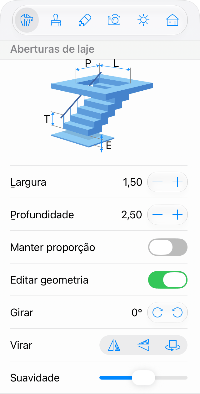 Propriedades da abertura de laje