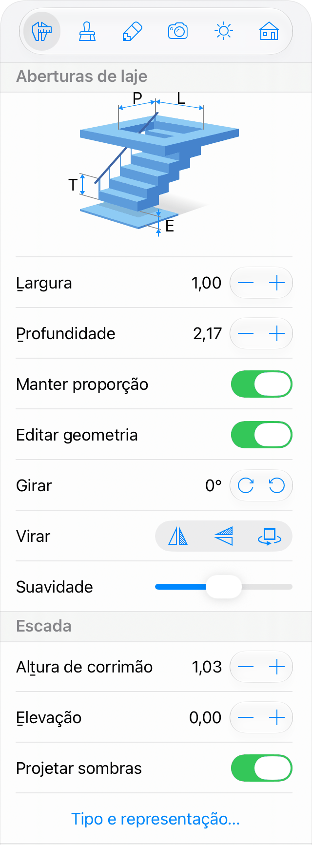 Parâmetros da escada