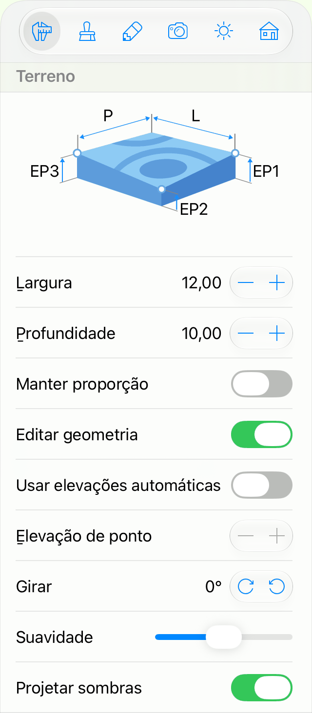 Propriedades do objeto Terreno no Inspetor.