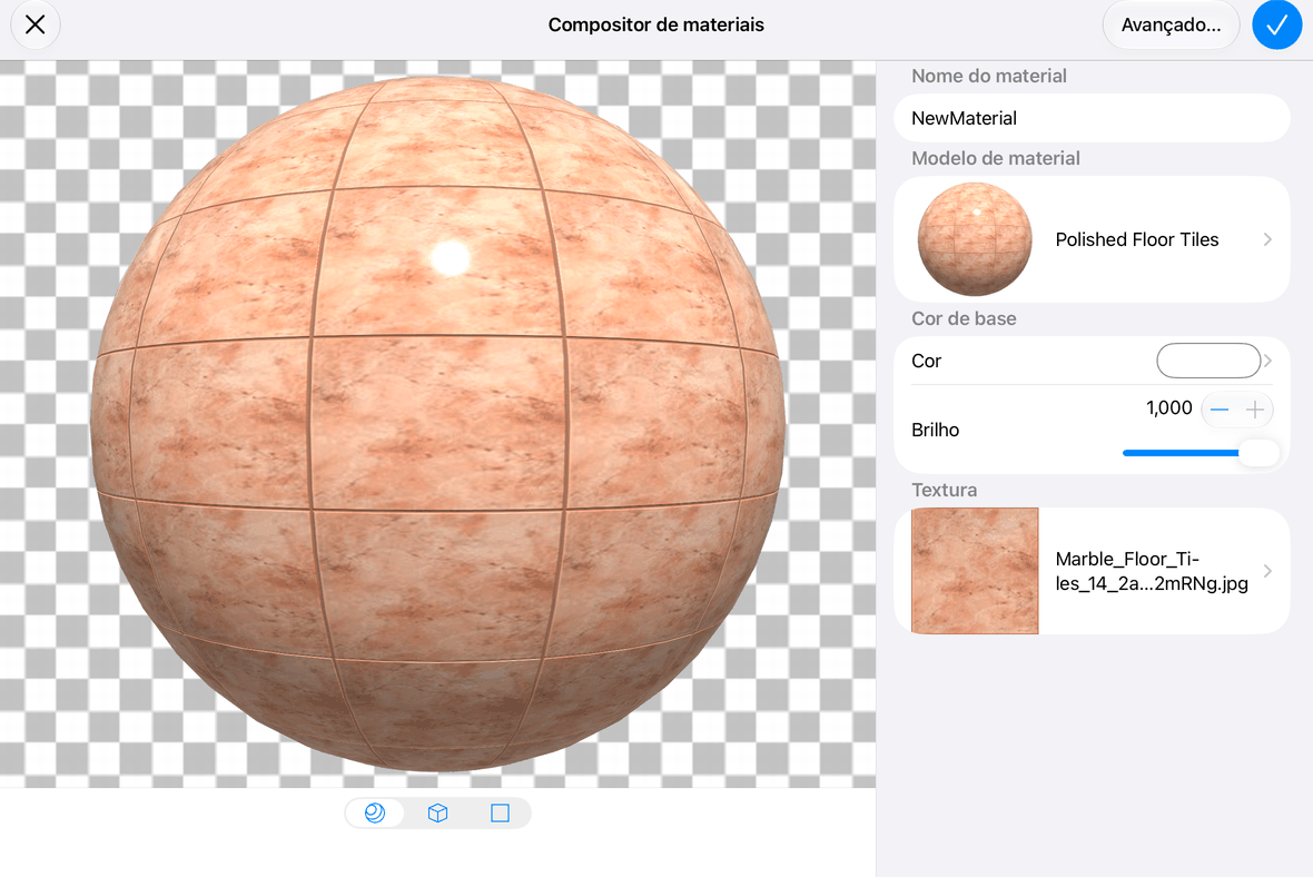 O diálogo Compositor de Material para adicionar novos materiais