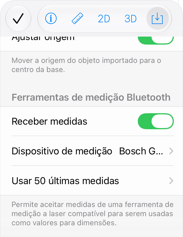 Configurações para importar dados de um dispositivo de medição a laser