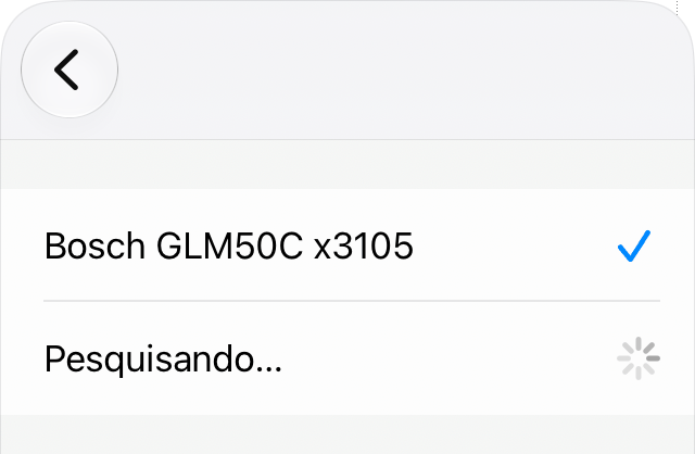 A lista de dispositivos de medição acessíveis via Bluetooth