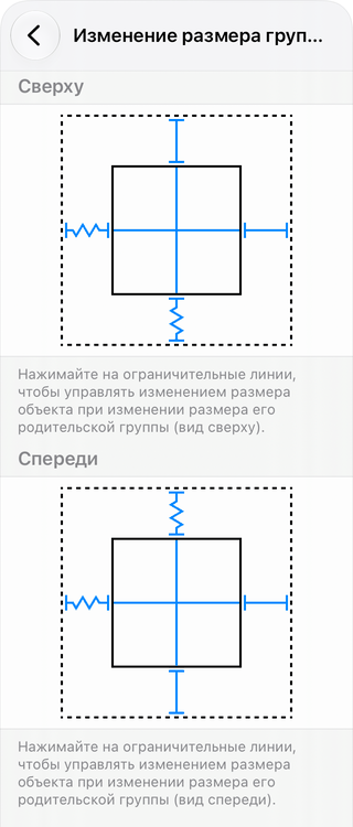 Настройки изменения размера группы для кресла.