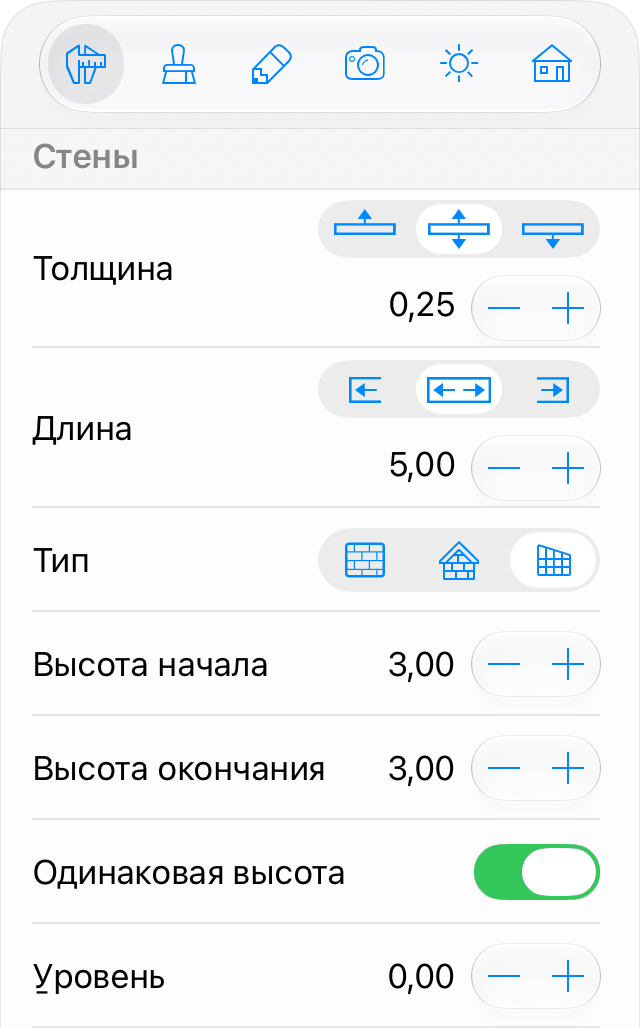 Параметры навесной стены в Инспекторе.