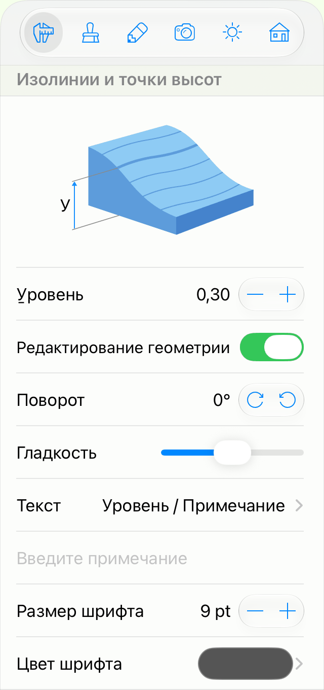 Параметры объекта «Изолиния высоты» в Инспекторе.