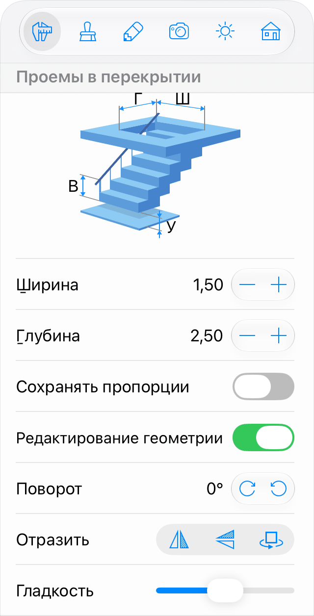 Свойства проема в перекрытии