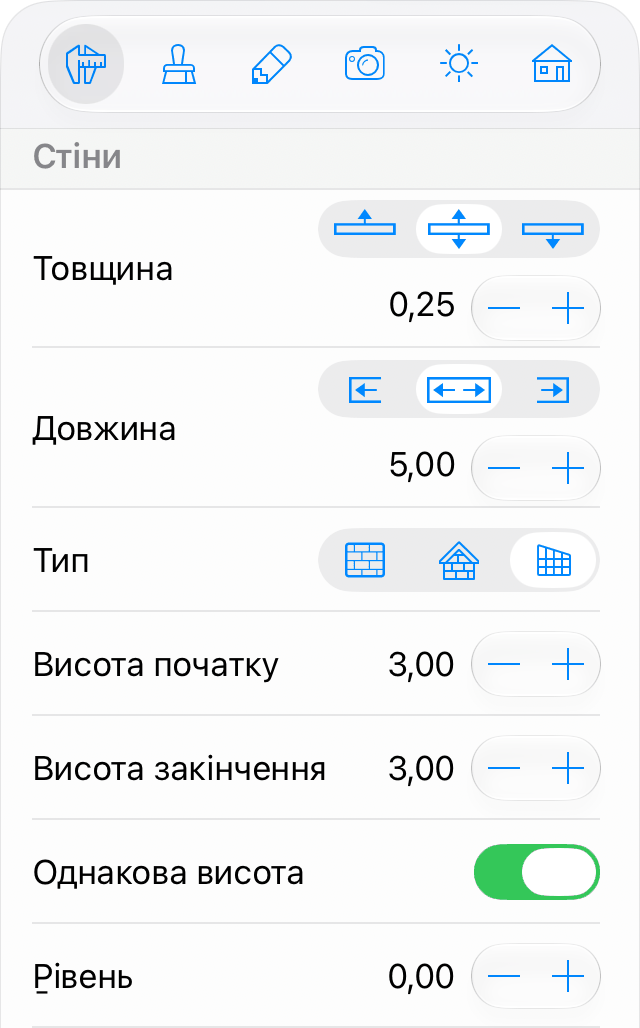 Параметри навісної стіни в Інспекторі.