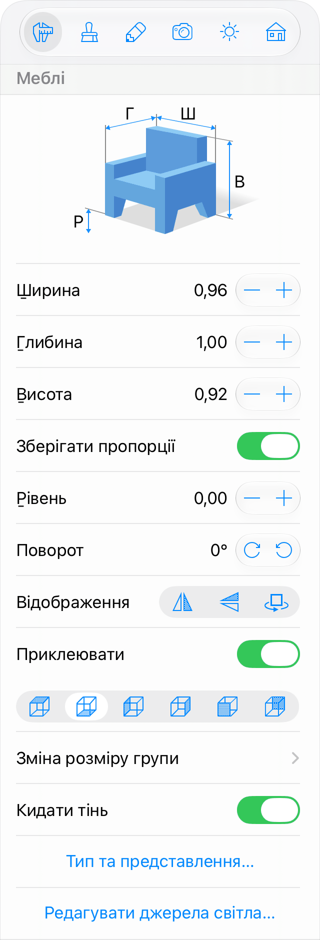 Параметри меблів