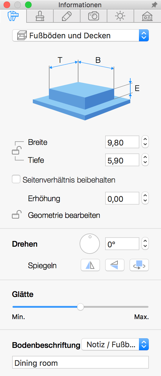 Fußboden- und Deckenparameter