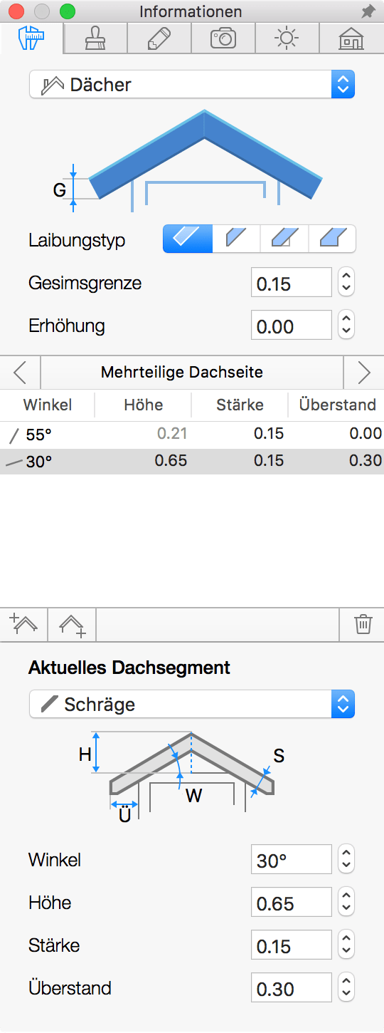 Informationsfenster für Dächer