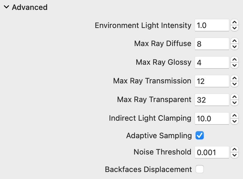 Advanced settings of the Cycles renderer