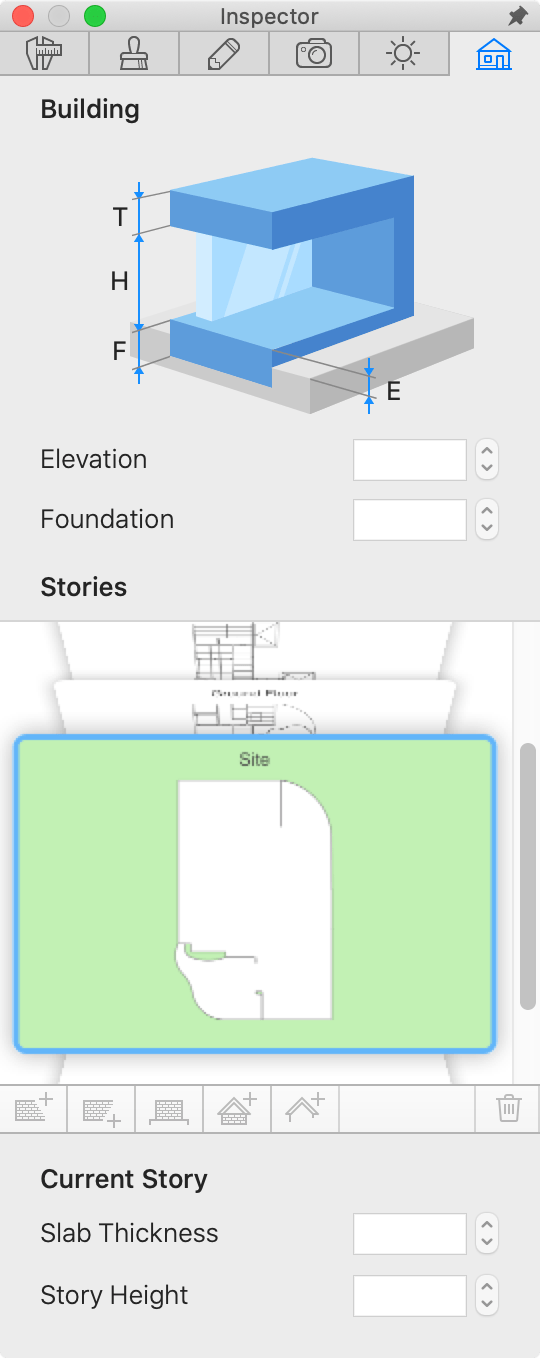The preview of the Site layer in the Inspector.