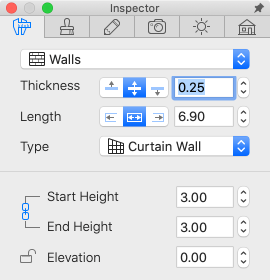 Properties of a Curtain wall in the Inspector.