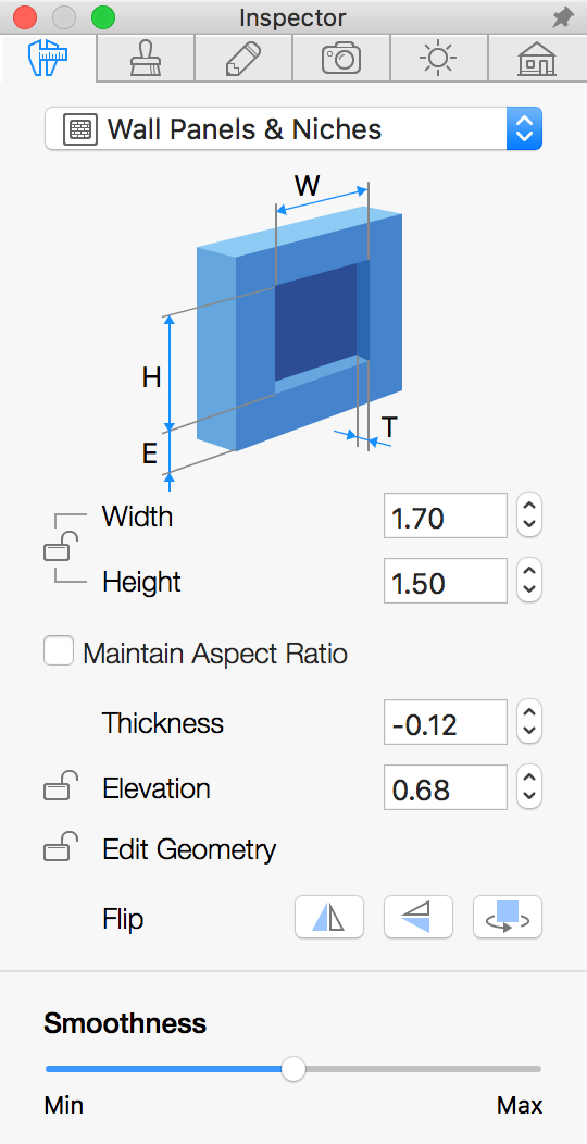 Parameters of niches and wall panels