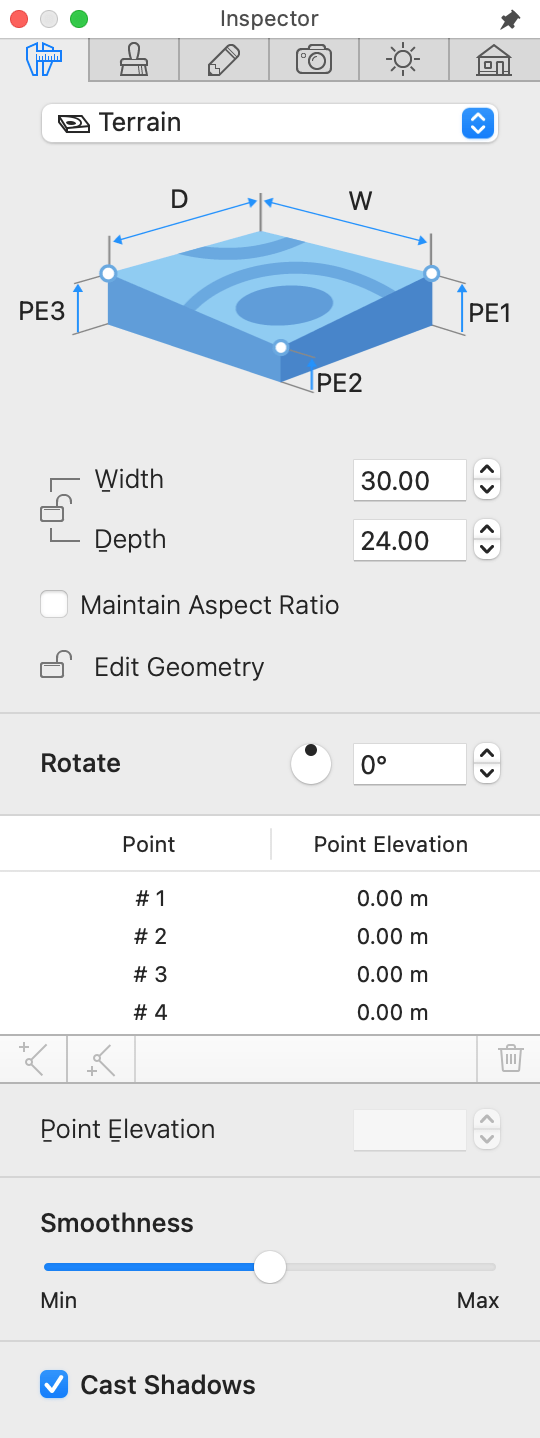 Properties of the Terrain object in the Inspector.