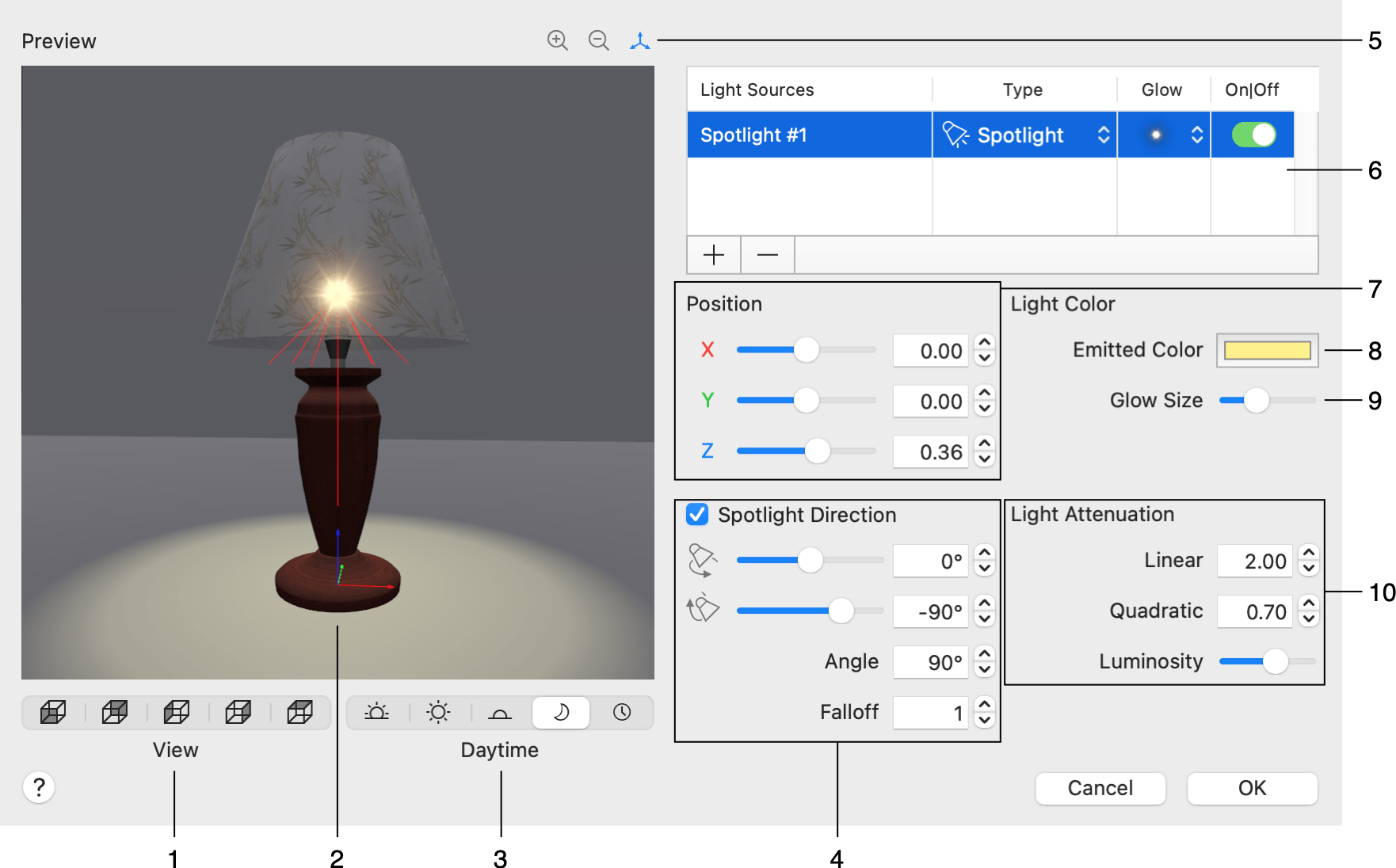 Éditeur de source de lumière – Live Home 3D pour iOS et iPadOS