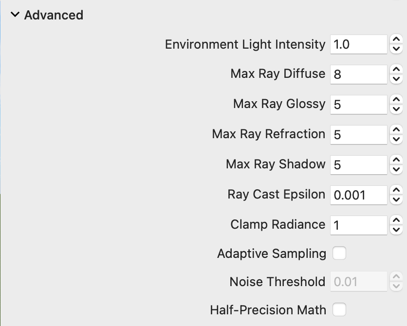 Advanced settings of Radeon™ ProRender